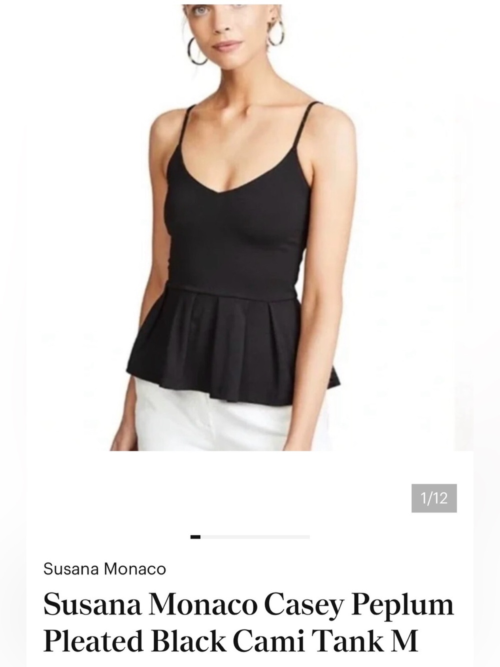 Susana Monaco Black Casey Peplum Pleated Cami Tank Size M